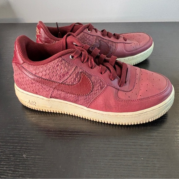 Nike Air Force 1 Low Size 6.5Y Port/Maroon Athletic Shoes Sneakers W/Croc Effect - Picture 3 of 11